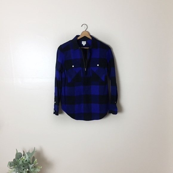 [J. Crew Factory] Blue & Black Buffalo Plaid Top - Picture 1 of 9